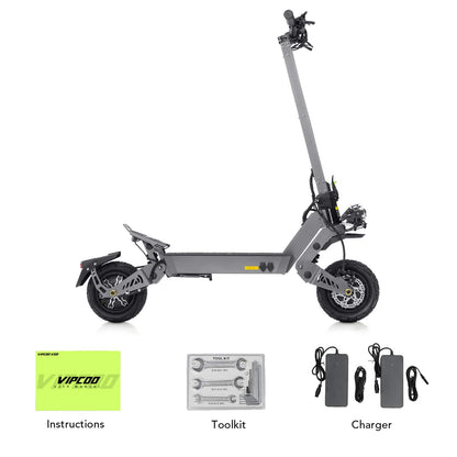 Trottinette Électrique Puissante VIPCOO VS9 – 65 km/h, Double Moteur 3600W, Batterie 60V26Ah, Tout-Terrain avec Suspension à Ressort