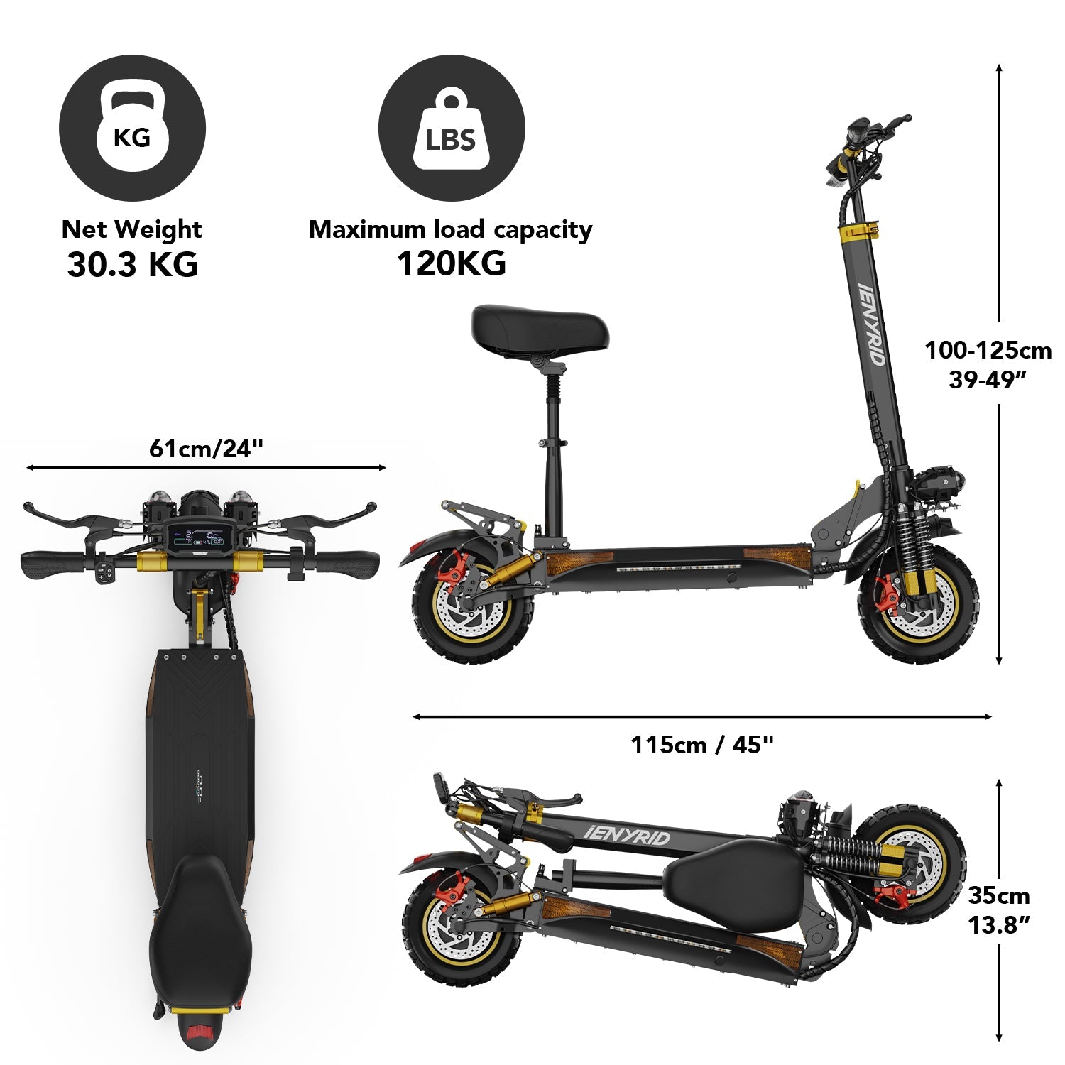 iENYRID ES6 2000W Dual Motor Electric Scooter, Off-Road Electric Scooter with Seat, Top Speed 34 MPH, Long Range 34 Miles, 48V 20.8Ah Battery