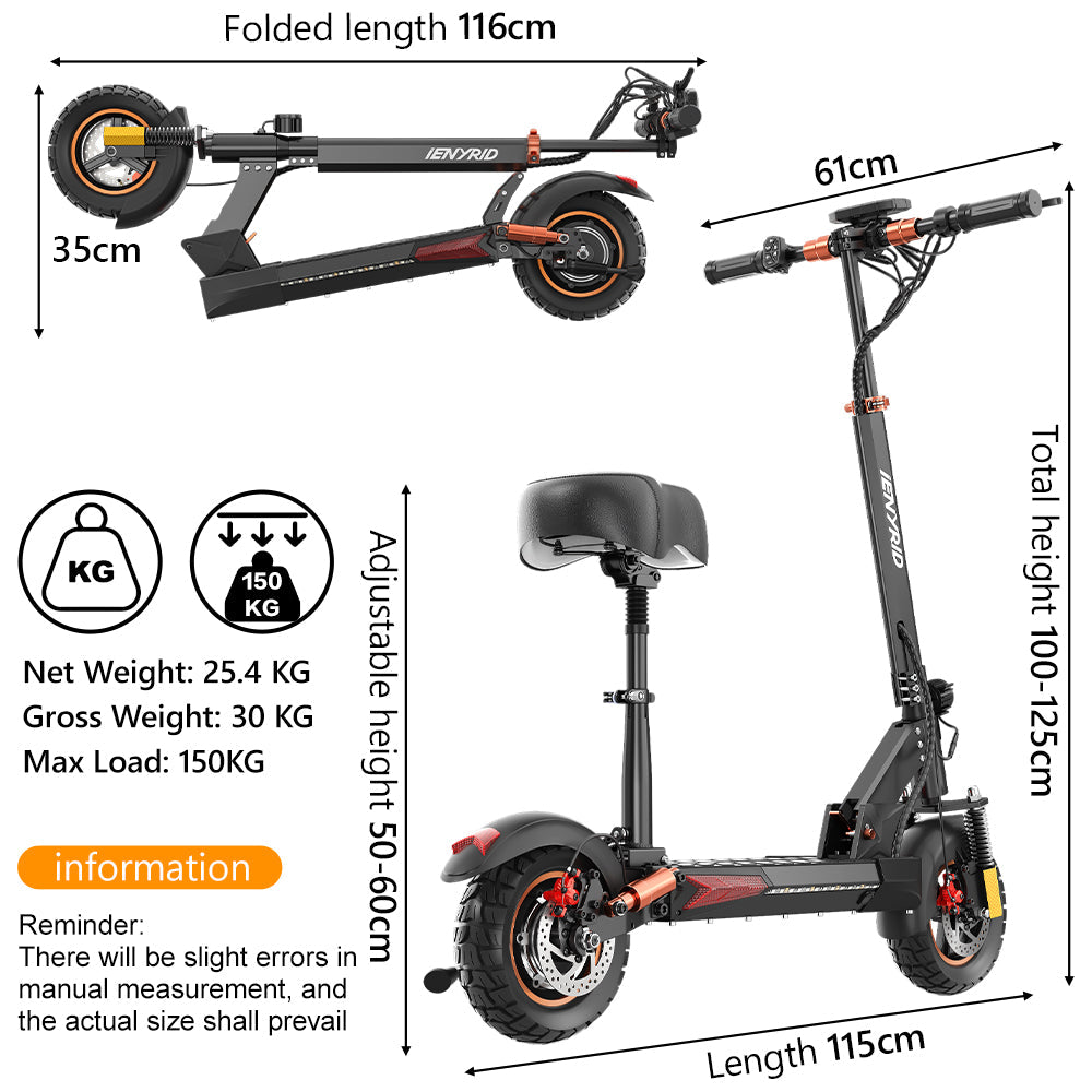 iENYRID M4 Pro S+ Max Electric Scooter with Seat, 800W Off Road Electric Scooter, 48V 20Ah Battery, Long Range 40-60 km, Max Speed 45km/h, 150kg - iENYRID